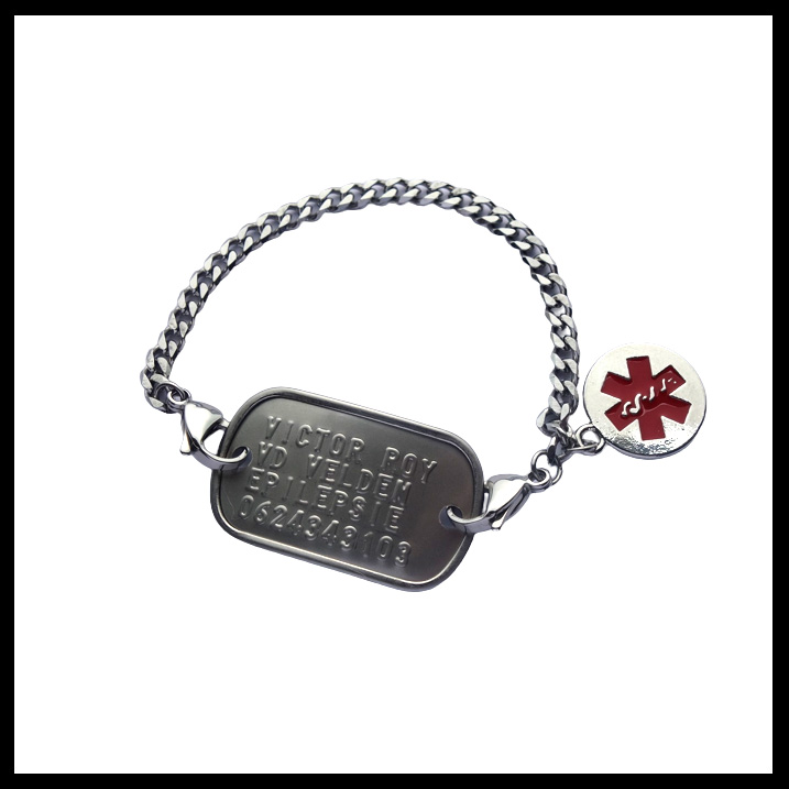 Medische armband dogtag mini RVS met schakelketting op maat gemaakt.