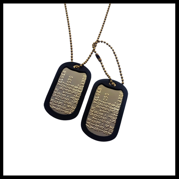 Dogtag dubbel goud inclusief ketting 60cm en 13 cm.