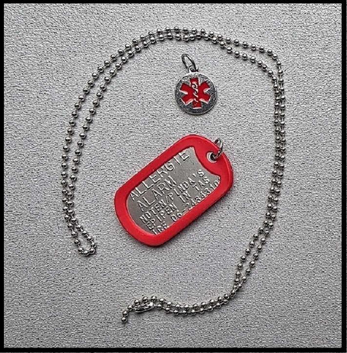 Medische dogtag allergie alarm RVS incl. RVS bedel