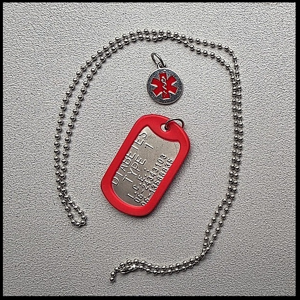 Medische dogtag Diabetes 1 en 2 RVS incl. RVS bedel