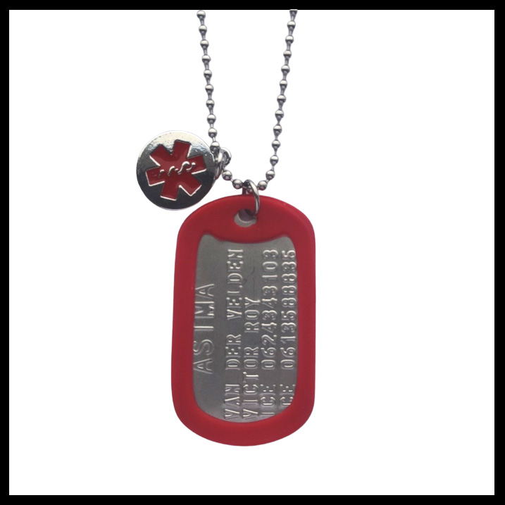 Medische dogtag astma/copd inclusief medische bedel en ketting naar keuze.