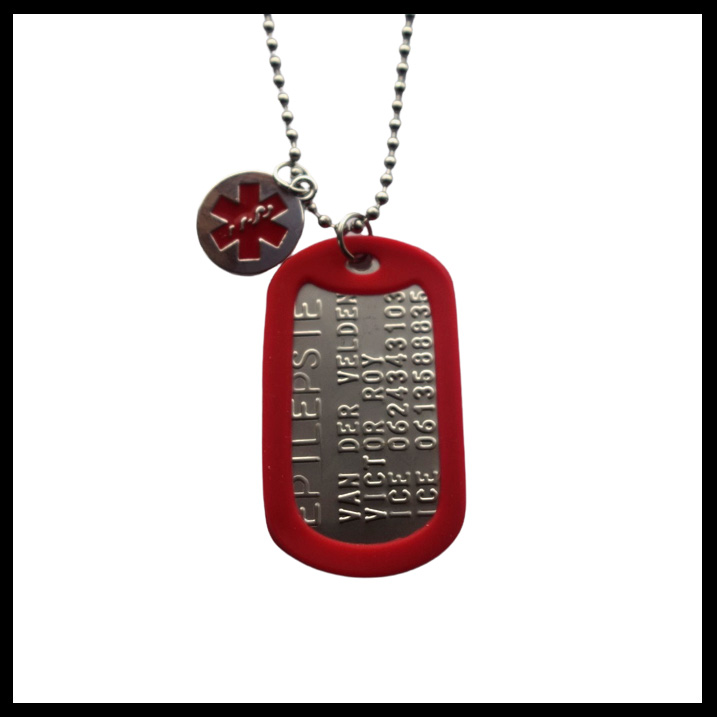 Medische dogtag Epilepsie RVS inclusief medische bedel en ketting naar keuze.