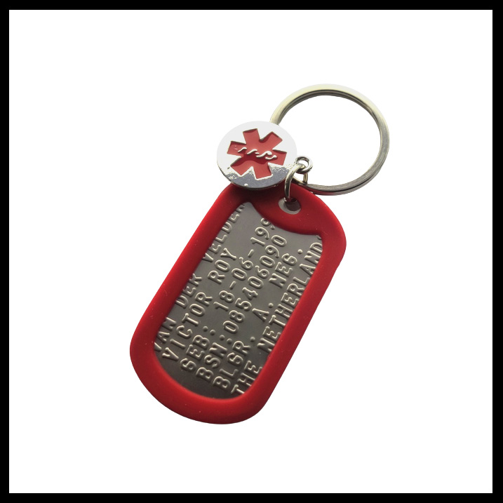 Medische sleutelhanger dogtag RVS inclusief RVS medische bedel