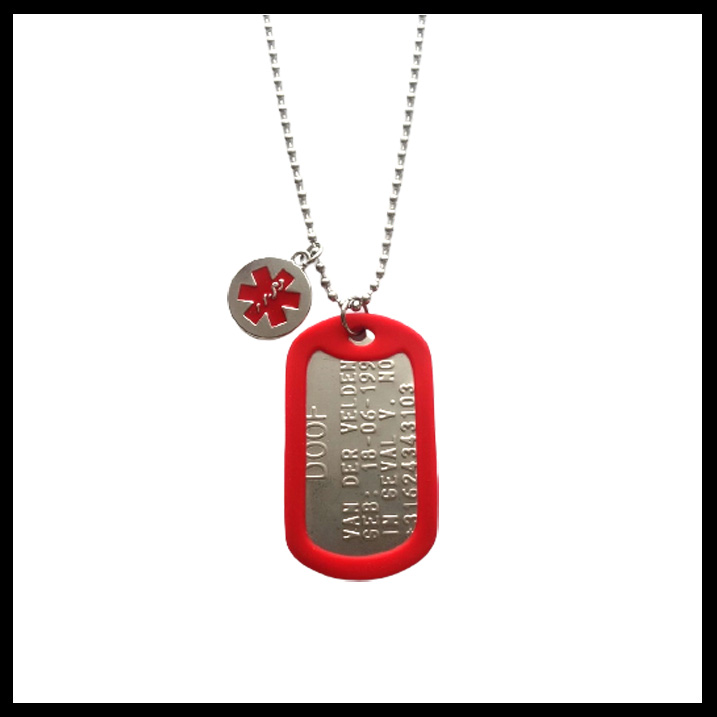 Medische dogtag Doof RVS inclusief medische rvs bedel en ketting naar keuze.