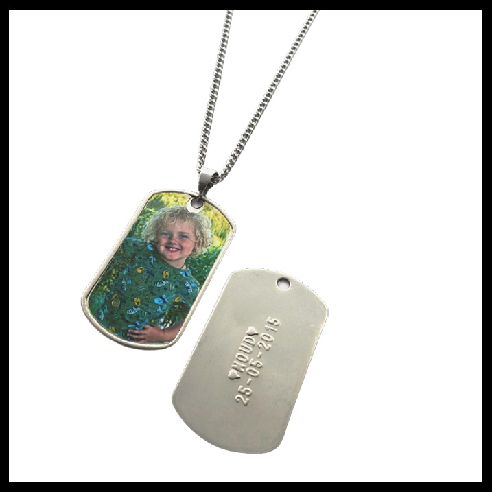 Dogtag met foto inclusief rvs schakelketting.