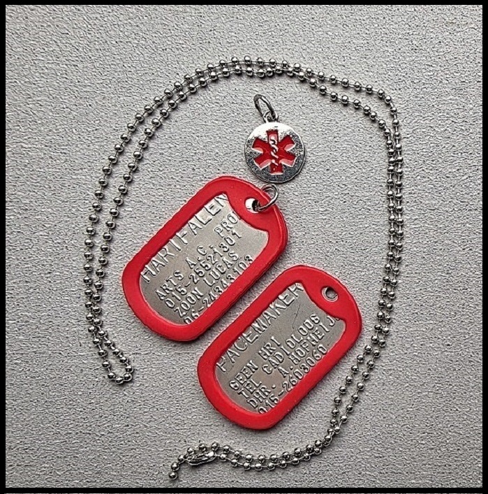 Medische dogtag Hartfalen/Pacemaker RVS incl. RVS bedel