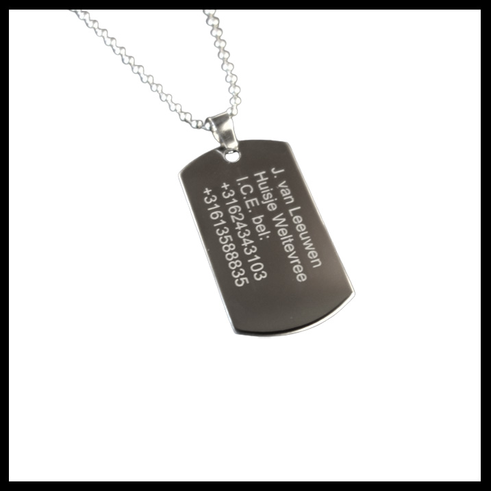 Dogtag gegraveerd inclusief rvs ketting