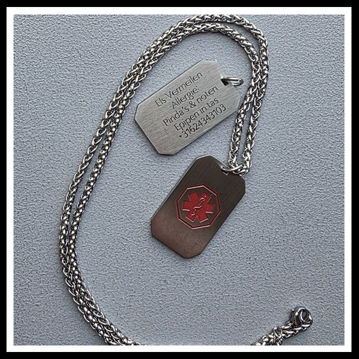 Medische dogtag gegraveerd RVS met RVS ketting