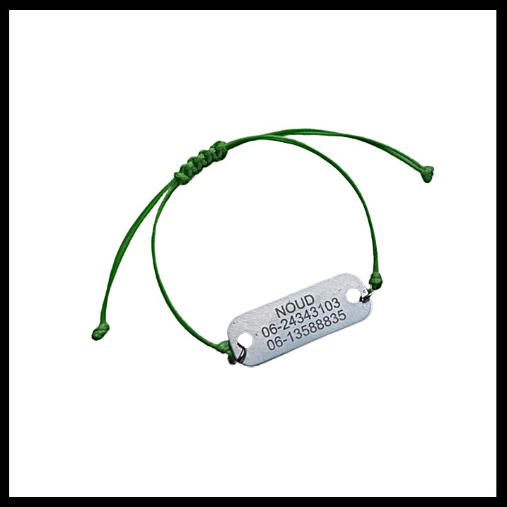 Armband SOS gegraveerd aluminium trekkoordje
