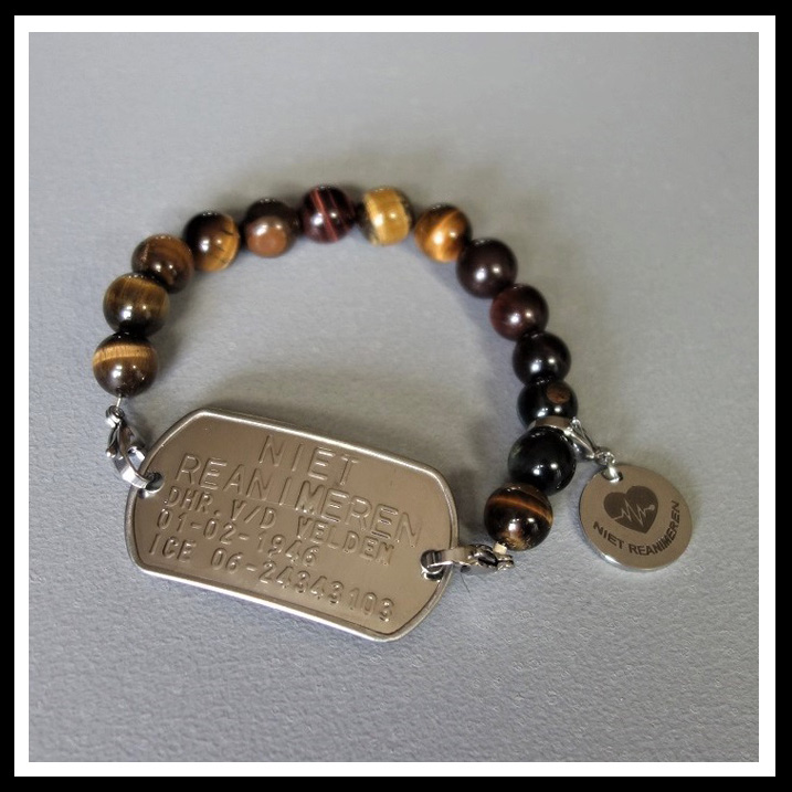 Niet reanimeren armband dogtag inclusief edelsteenkralen armband op maat gemaakt