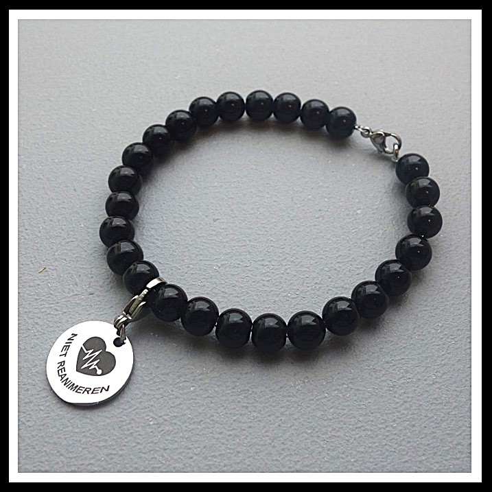 Niet reanimeren armband 8mm edelsteen met bedel op uw maat gemaakt