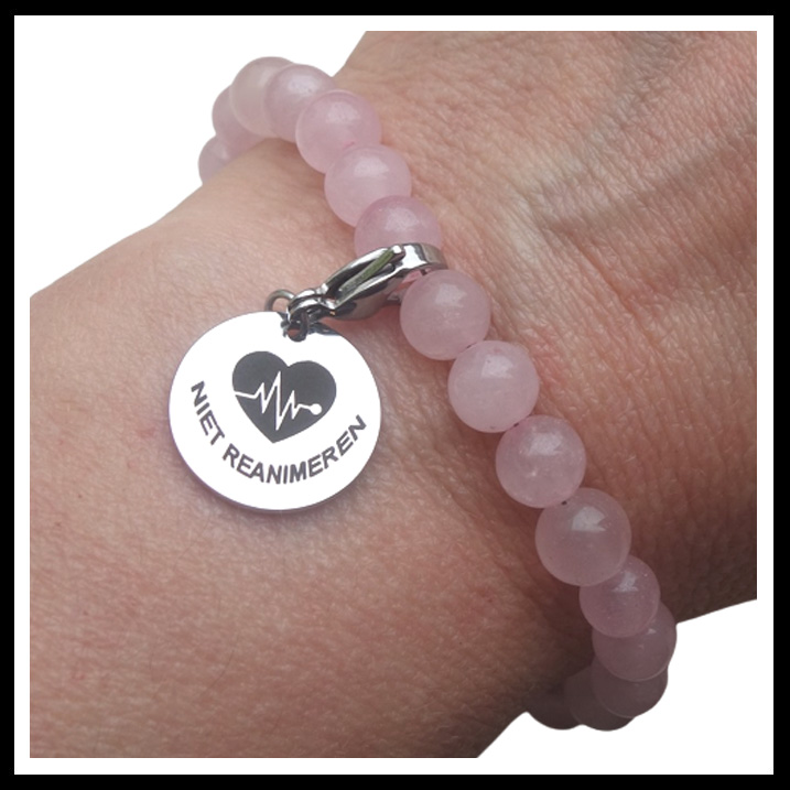 Niet reanimeren armband 8mm edelsteen met bedel op uw maat gemaakt