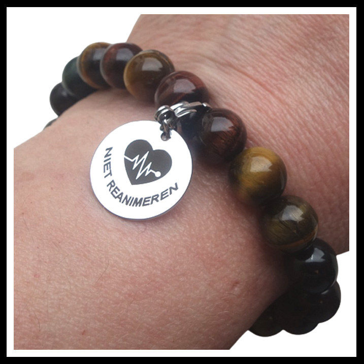 Niet reanimeren armband 10 mm edelsteen met bedel op uw maat gemaakt