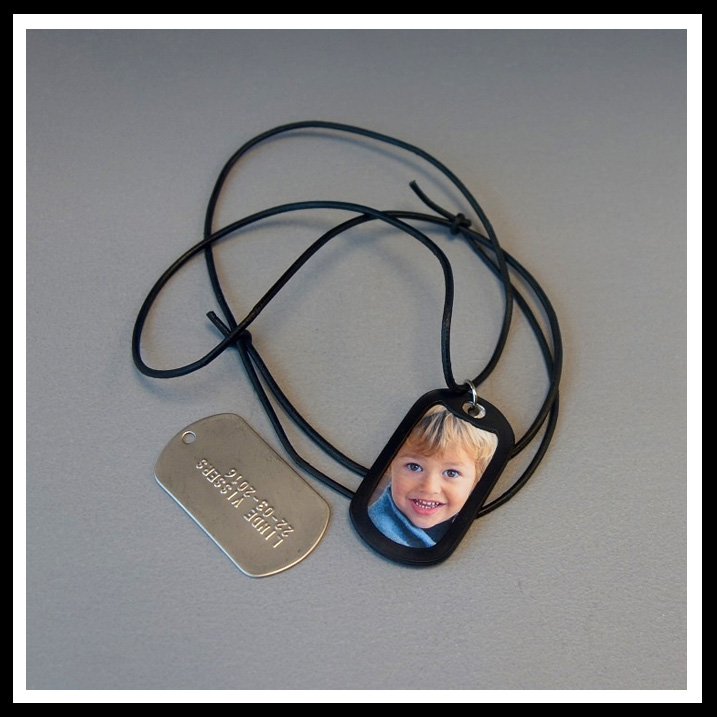 Dogtag met foto inclusief rundleren ketting