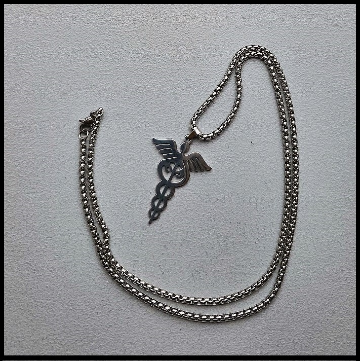 Medische ketting met hanger esculaap RVS