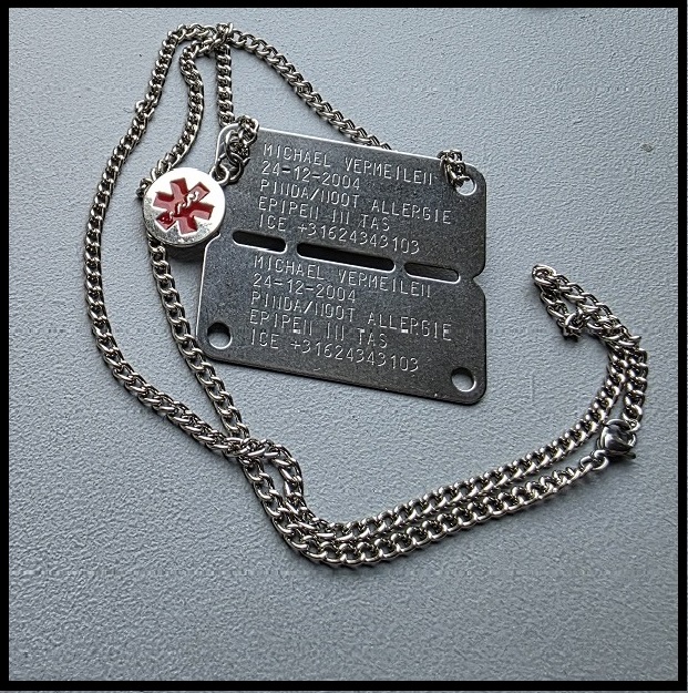 Dutch Army Tag incl. RVS schakelketting 70cm en medische bedel