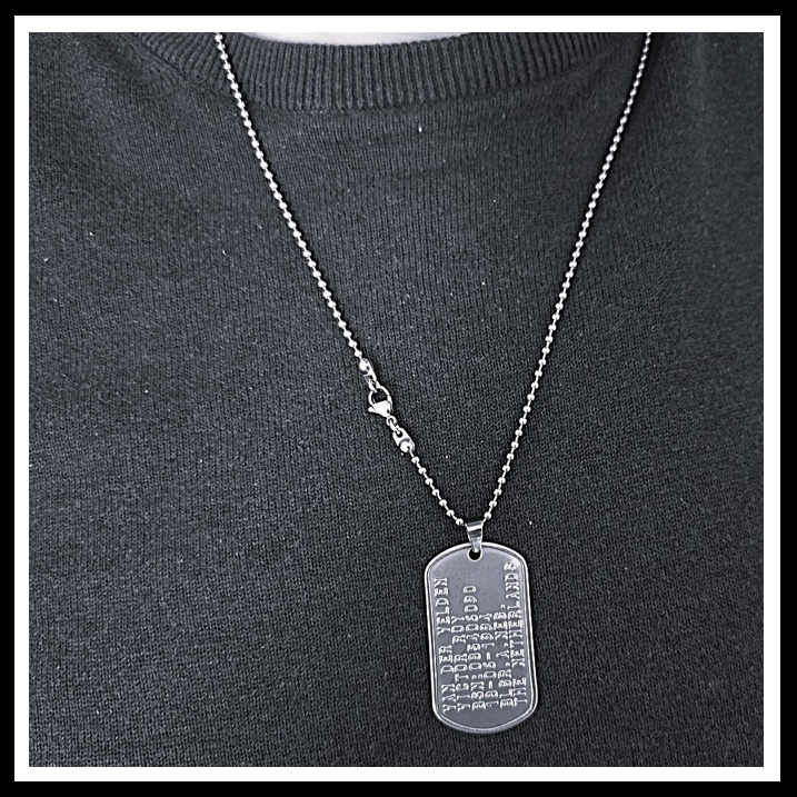 Dogtag enkel incl. RVS ketting met karabijnslotje en luxe clipje