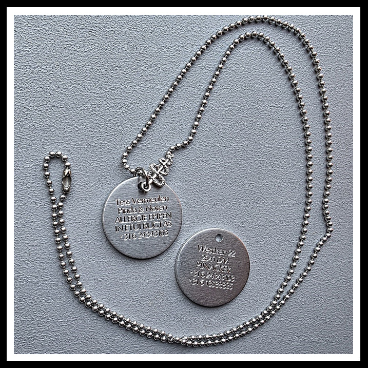 Medische ketting aluminium incl. aluminium bedel en balletjes ketting naar keuze