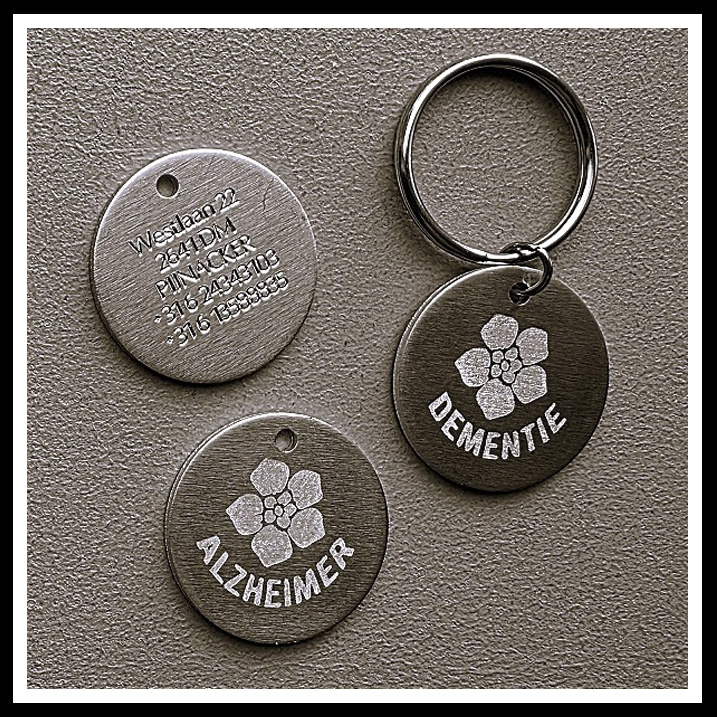 Sleutelhanger Alzheimer of Dementie 2-zijde gravure incl. sleutelring