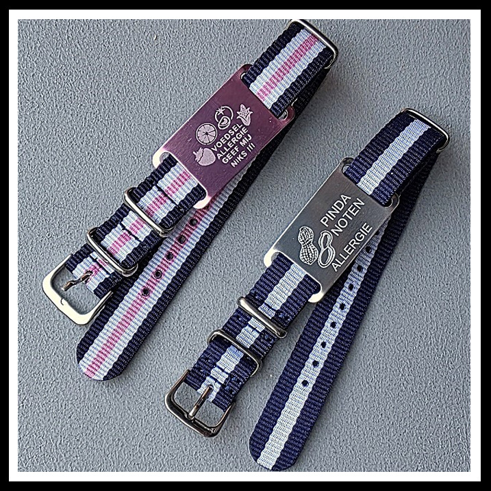 SOS armband horlogeband incl. aluminium tag met allergie naar keuze