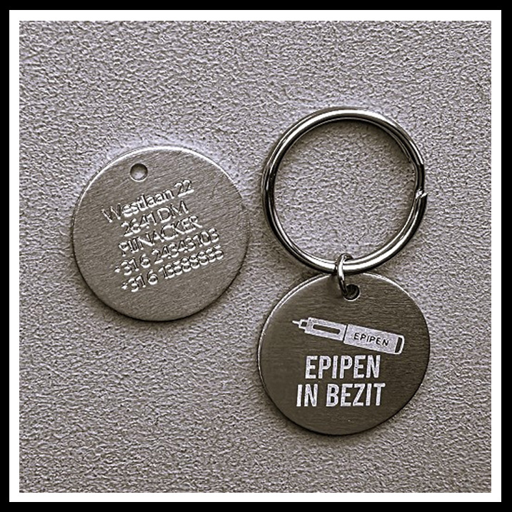 Sleutelhanger Epipen in bezit 2-zijde gravure incl. sleutelring