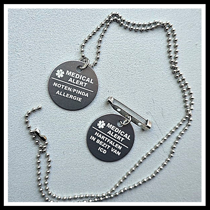 Medische ketting Medical Alert aluminium incl. nikkelvrije balletjes ketting/speld
