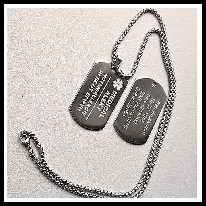 Medische dogtag medical alert 1 of 2 zijde gravure RVS