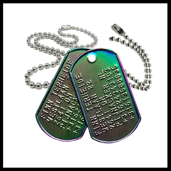 Dogtag dubbel Kids RVS MAT diverse kleuren incl. kids safety ketting 62cm + 13cm