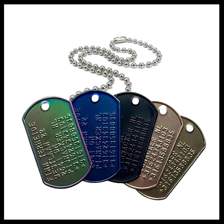 Dogtag enkel MAT RVS diverse kleuren incl. RVS Ketting 62cm